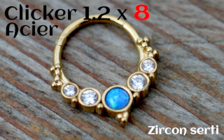 clicker 1.2x8 Acier dore zircon serti - opale