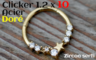 clicker 1.2x10 Acier dore zircon serti