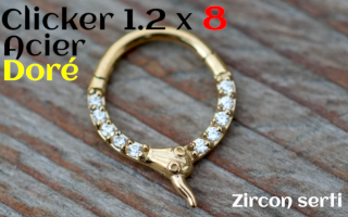 clicker 1.2x8 Acier dore zircon serti