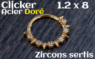 Clicker 1.2x8 Acier Dore - zircon serti