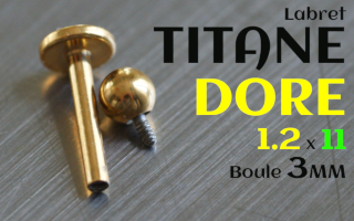 Labret 1.2x11 Titane doré - vissage interne - boule 3 mm