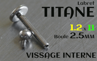 Labret 1.2x11 Titane - vissage interne - boule 2.5 mm