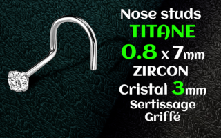 Nose studs Titane 0.8 x7x 3 - zircon cristal serti griffé