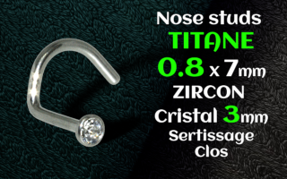 Nose studs Titane 0.8 x7x 3 - zircon cristal serti clos