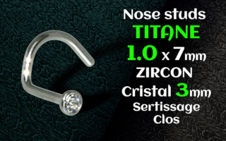 Nose studs Titane 1.0 x7x 3 - zircon cristal serti clos