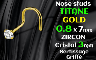 Nose studs Titane gold 0.8x7x3 - zircon griffé