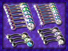 lot de bananes acier anodise avec doubles pierres serties