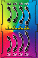 microbananas acier anodize noir lot microbananes noir avec boule 3 mm (2x10mm-3x9mm-5x8mm-3x7mm) avec cone 3mm (3x10mm - 5x9mm - 5x8mm - 3x7mm)