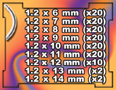 barre courbe acier lot de 134 barre courbes 1.2 mm acier 316 (6mmx20 - 7mmx20 - 8mmx20 - 9mmx20 - 10mmx20 - 11mmx20 - 12mmx10 - 13mmx2 - 14mmx2)