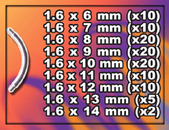 barre courbe acier lot de 107 barre courbes 1.6 mm acier 316 (6mmx10 - 7mmx10 - 8mmx20 - 9mmx20 - 10mmx20 - 11mmx10 - 12mmx10 - 13mmx5 - 14mmx2) (+2 % de produit en plus)