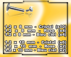 labret acier lot de 28 labret acier 1.2 interne avec pierre 2 mm (8mm cristal x 10)+(8mm rosex4)+(8mm ciel x4) +(10mm cristal x 6)+(10mm rosex2)+(10mm
