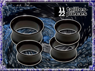 flesh tub acier anodize noir double eyelet 11 tailles - 22 pieces
