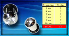 12 plugs acier avec strass cristal serti