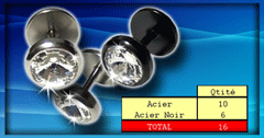 16 faux elargisseurs 1.2mm acier et acier anodise noi avec strass serti - diametre pierre 8 mm