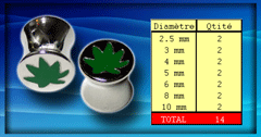 14 plugs acier avec logo cannabis