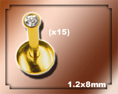 15 labret americain 1.2x8 acier anodise or avec strass 2mm serti