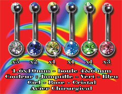 lot de 13 bananes acier 1.6x10 - boules 4 et 6mm - doubles pierres serties