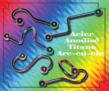 lot de 5 barbells industriel acier anodise arc-en-ciel - boule 5 mm - identique a la photo -1.6mm