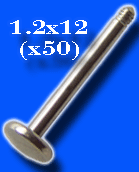 lot de 50 bases labret 1.2x12mm (sans boule) en acier chirurgical (+2 % de produit en plus) - disque de base 4 mm