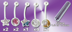 10 bananes bioflex translucide avec multi strass1.6x17 mm recoupable . livre avec filiere. boule superieure non stérilisable par autoclave