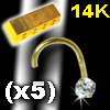 lot de 5 nostril 0.8mm en or 14 k zircon rond serti griffe 2.5 mm - 0.13 Gr