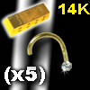lot de 5 nostril 0.8mm en or 14 k zircon rond serti griffe 1.5 mm - 0.12 Gr