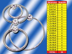 lot de 80 bcr acier avec boule et strass cristal serti