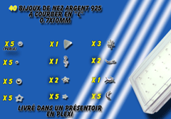 lot de 40 bijoux de nez en argent 925 a courber en l10 mm de long livre avec presentoir en plexi