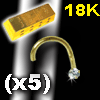 lot de 5 nostril or 18k 0.8 avec zircon cristal griffe 1.5 mm - 0.11 Gr