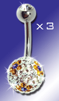 lot de 3 bananes acier 1.6x10 avec strass superieur cristal et boule light strass inferieur de 10 mm de diametre - model indentique a la photo.