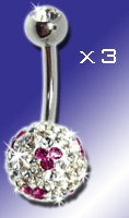 lot de 3 bananes acier 1.6x10 avec strass superieur cristal et boule light strass inferieur de 10 mm de diametre - model indentique a la photo.