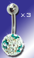 lot de 3 bananes acier 1.6x10 avec strass superieur cristal et boule light strass inferieur de 10 mm de diametre - model indentique a la photo.