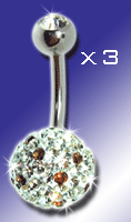 lot de 3 bananes acier 1.6x10 avec strass superieur cristal et boule light strass inferieur de 10 mm de diametre - model indentique a la photo.