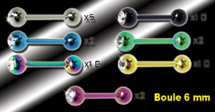 lot de 41 barbells acier anodise - 1.6x16 - boule 6 mm - strass cristal serti