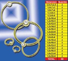 lot de 80 anneaux acier anodise or avec strass cristal serti