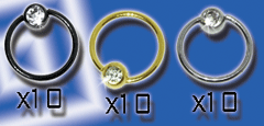 lot de 30 anneaux acier anodise 0.6x6mm avec boule 2.5mm strass cristal serti