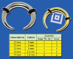 lot de 10 elargisseurs acier et acier anodise or - attention le detail sur le cliche est errone. reportez vous a la description si dessous.