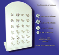 presentoire de 24 boucles d'oreille zircon cristal griffe (12 paires) - argent 925