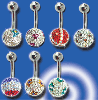 lot de 7 bananes acier 1.6x10 avec strass superieur cristal et boule light strass inferieur de 10 mm de diametre - models indentiques a la photo.