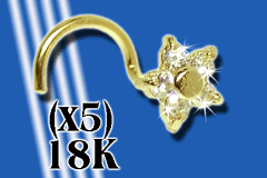 lot de 5 nostrils 8 mm or 18k - fleur - zircon cristal griffe - 0.26 Gr