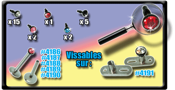 lot de 25 accessoires acier anodise noir -vissage americain 0.8mm - pour base (labret dermal, etc..) 1.2 mm externe. strass 2mm serti -