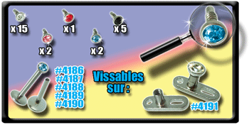 lot de 25 accessoires acier - strass 2mm serti -vissage americain 0.8mm - pour base (labret dermal, etc..) 1.2 mm externe.