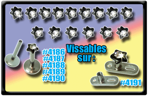 lot de 15 etoiles acier anodise noir vissage americain 0.8mm - pour base (labret dermal, etc..) 1.2 mm externe. strass cristal serti 2 mm