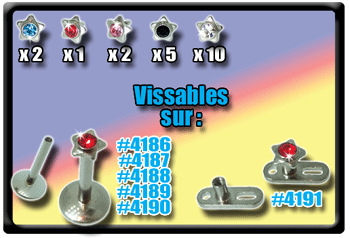 lot de 20 etoiles acier vissage americain 0.8mm - pour base (labret dermal, etc..) 1.2 mm externe.strass sertis 2 mm