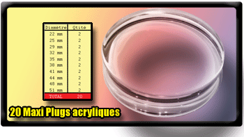 plug acrylique lot de 20 maxi plug plexi translucide - special grand diametre