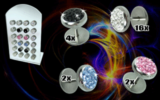 presentoir de 24 faux elargisseurs acier 1.2- multi strass