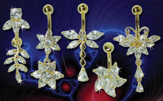 lot de 5 bananes argent plaque or - zircon cristal griffes - barre et boules acier. tailles standard 1.6x10 mm