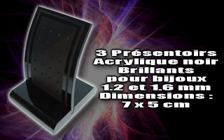 3 presentoir en plexy brillant noir - 7x5 cm avec trepied. pour bijoux 1.2 et 1.6 mm