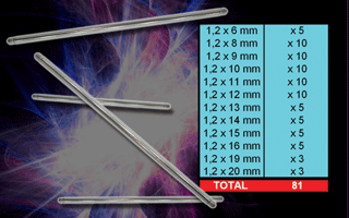 lot de 81 micro barres acier 1.2 mm double filetage