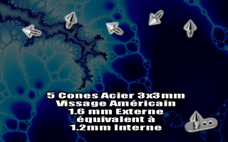lot de 5 cones acier 3x3 mm - vissage americain 1.6 mm externe equivalent a 1.2 mm interne